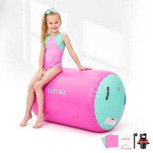 Inflatable Gymnastics Mat with Gymnastics Barrel, Tumbling Equipment for Backflip, Cartwheel, Back Walkover Training, Back Handspring Trainer, Tumble Track Air Mat Set for Kids, Gymnastics Equipment for Home/Outdoor/Gym/Yoga